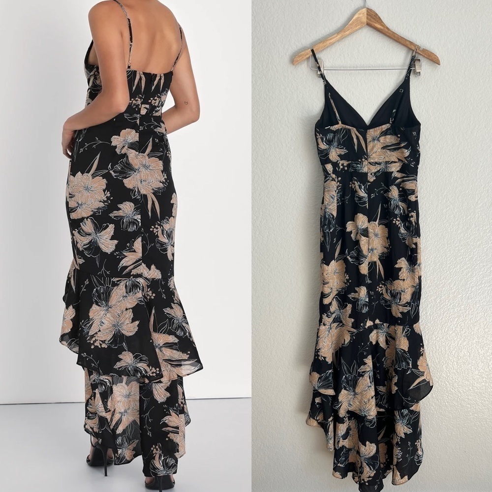 NWOT Darling Daylily Black Floral Print High-Low Maxi Dress - Picture 3 of 12